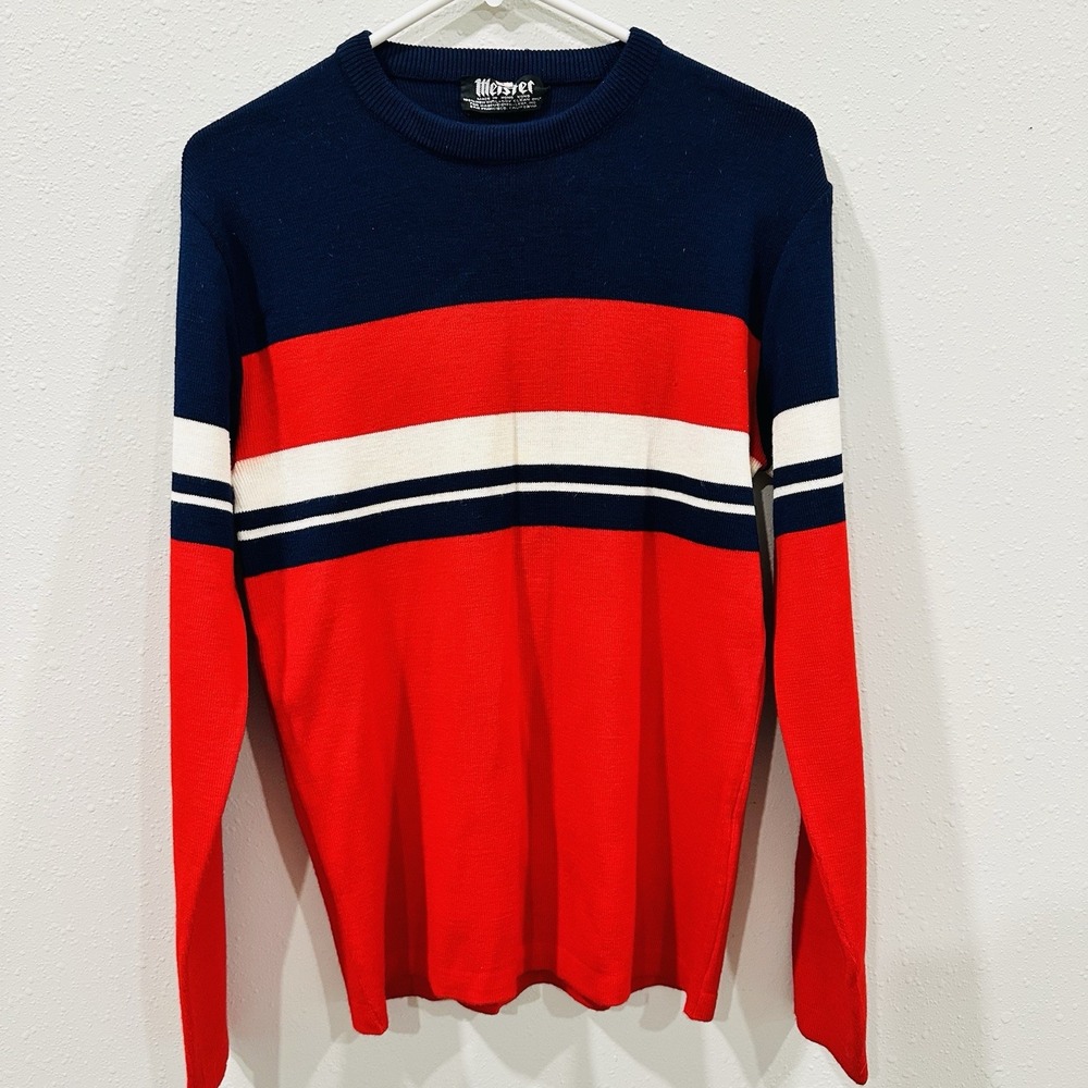 VTG Meister Vintage Men Size L Wool Winter Red/Blue Pullover Sweater‎ Retro 90s
